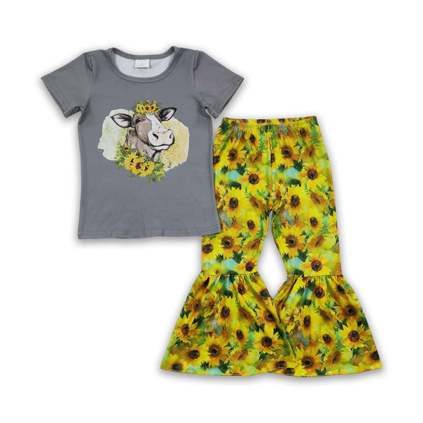 B9-15 toddler girl clothes cow sunflower summer outfit-promotion $2.99 2024.4.27