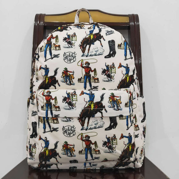 BA0142 RTS white riding horse farm Print Kids Girls Back To School Bags