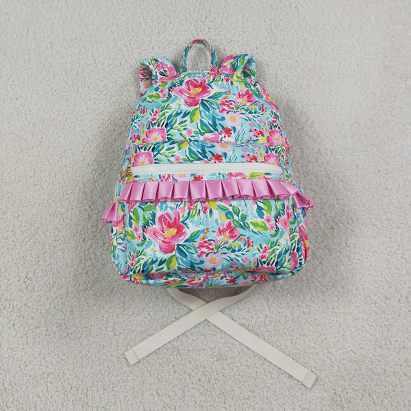 RTS BA0176 baby girl floral print ruffle decor kids backpack