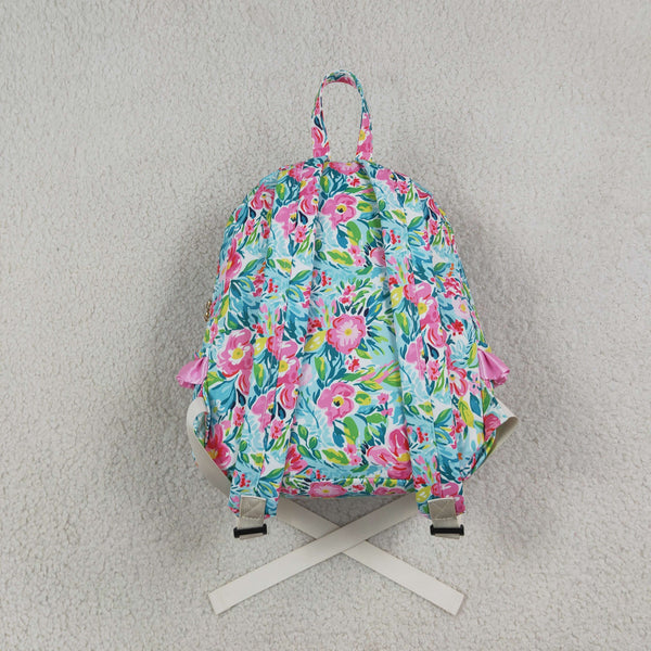 RTS BA0176 baby girl floral print ruffle decor kids backpack