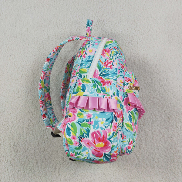 RTS BA0176 baby girl floral print ruffle decor kids backpack