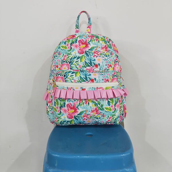 RTS BA0176 baby girl floral print ruffle decor kids backpack
