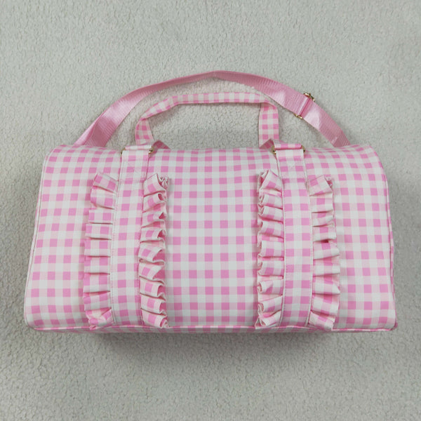RTS BA0469 bag pink gingham ruffle duffle bag