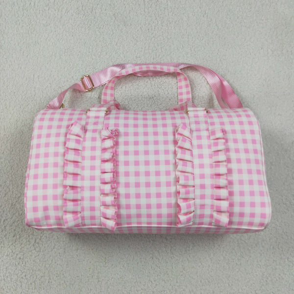 RTS BA0469 bag pink gingham ruffle duffle bag