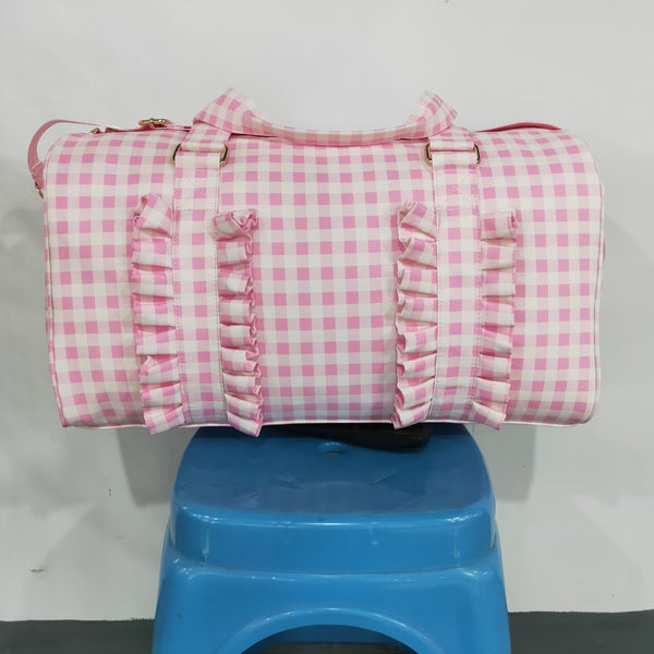 RTS BA0469 bag pink gingham ruffle duffle bag