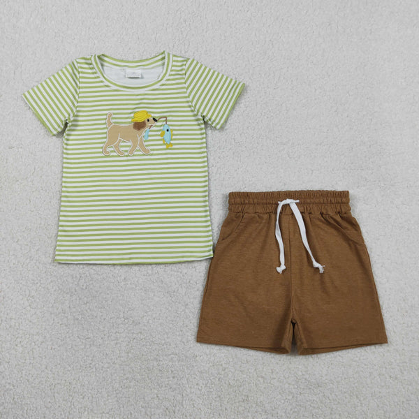 BSSO1768 RTS baby boy clothes fishing embroidery toddler boy summer outfit summer shorts set