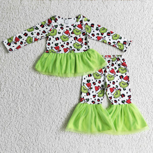 GLP0301 baby girl clothes green cartoon christmas outfits