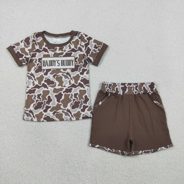 BSSO1832  RTS boy clothes daddy's buddy camo embroidery toddler boy summer outfit