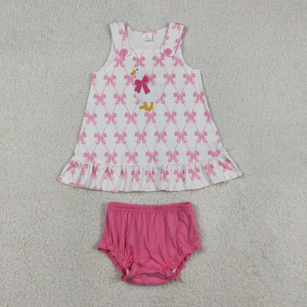 GBO0505 RTS toddler girl clothes goose embroidery girl summer bummies set