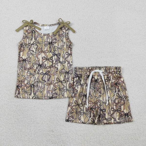 GSSO3127 RTS kids clothes bows girl summer clothing set  shorts set hunting clothes