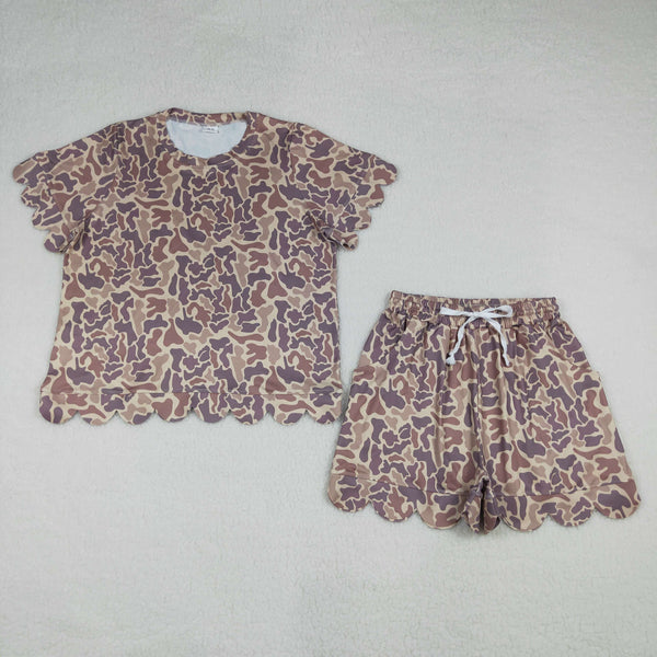 GSSO3233 RTS adult pajamas camo scalloped adult women  summer set shorts set