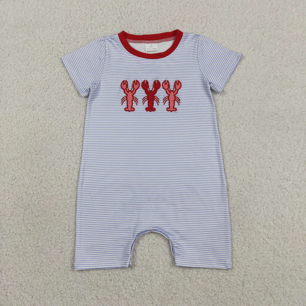 SR4007 RTS baby boy clothes crawfish toddler boy summer embroidery romper