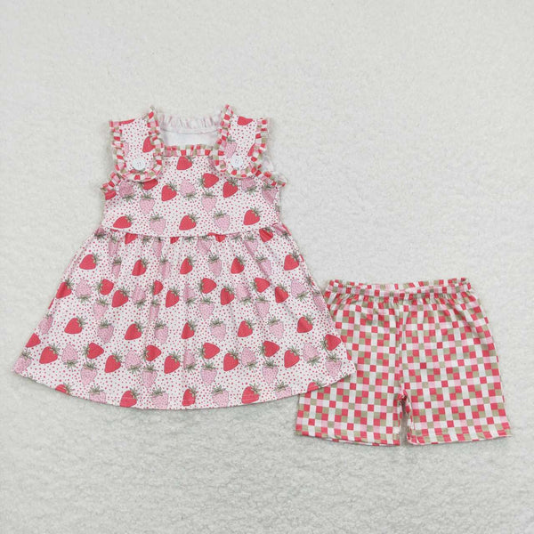 GSSO0499 baby girl clothes girl strawberry summer outfits toddler summer shorts set