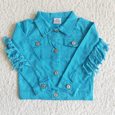 kids clothes girl spring tassel denim blue jacket coat