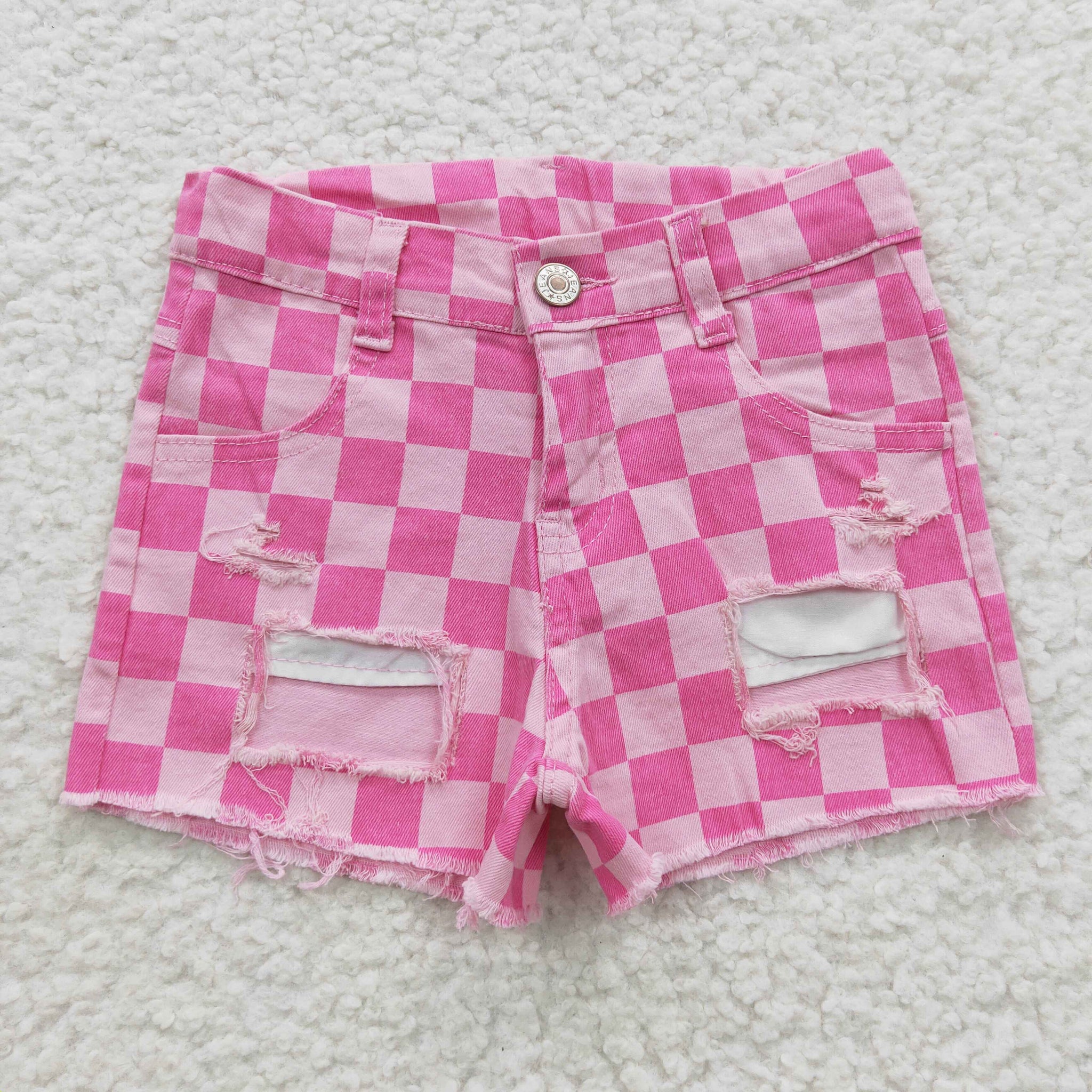 SS0092 baby girl clothes pink plaid denim shorts summer bottom