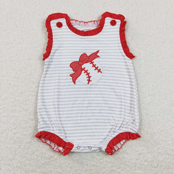 SR0782 baby girl clothes baseball embroidery bow baby girl summer bubble