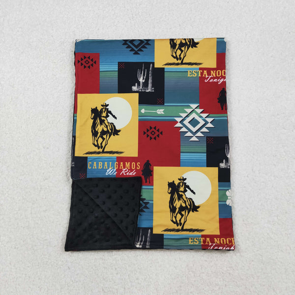 BL0078 RTS baby blanket western horse baby girl minky blanket