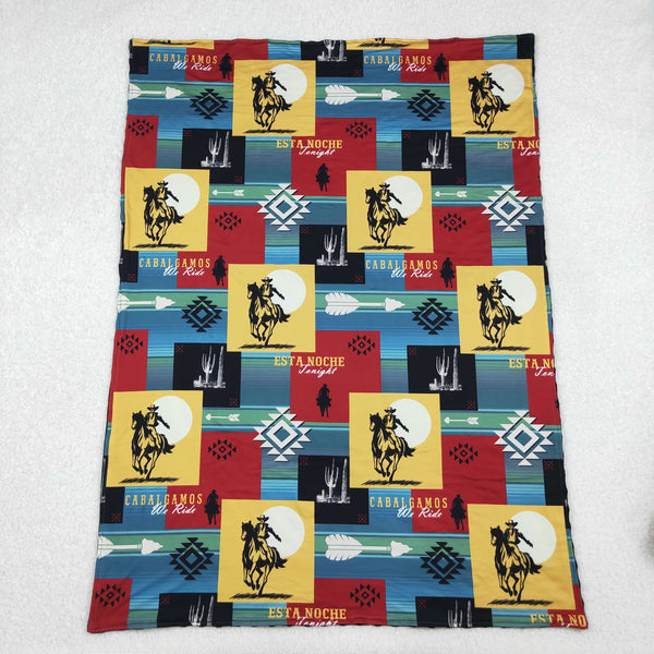 BL0078 RTS baby blanket western horse baby girl minky blanket