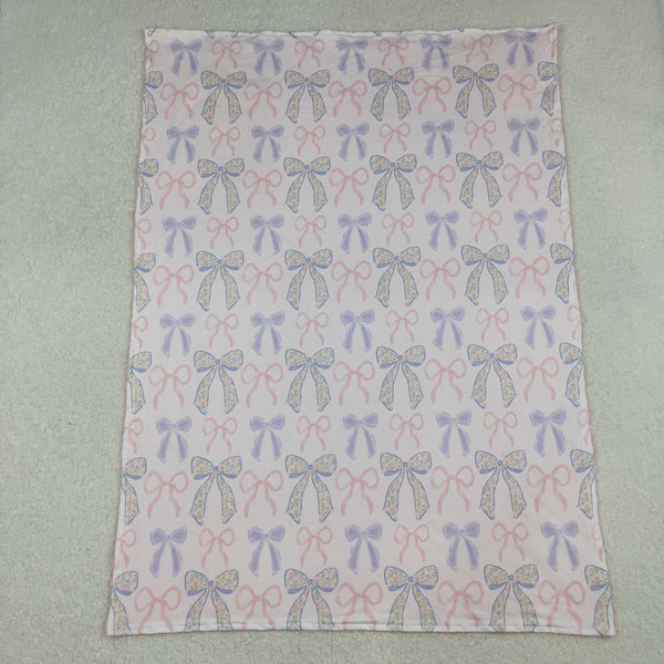 BL0191 RTS baby blanket pink bows print baby girl blanket