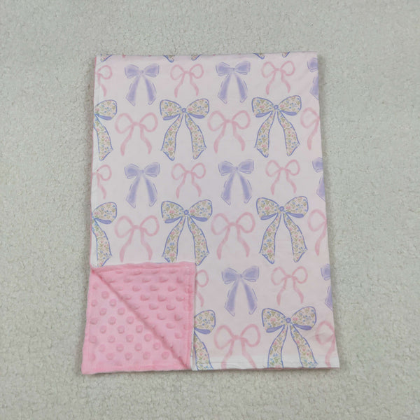 BL0191 RTS baby blanket pink bows print baby girl blanket