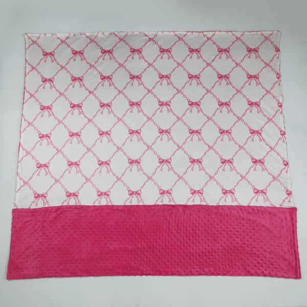 BL0220 RTS baby blanket Minky Blanket Pink Bow 60.62*50.39 inches