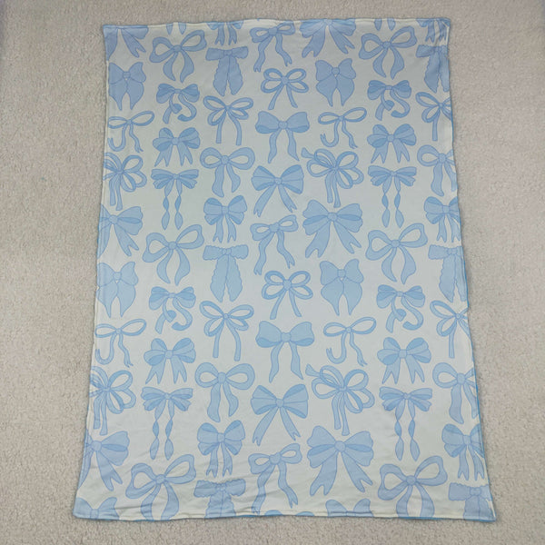 BL0224 RTS baby blanket blue bows baby girl blanket minky blanket