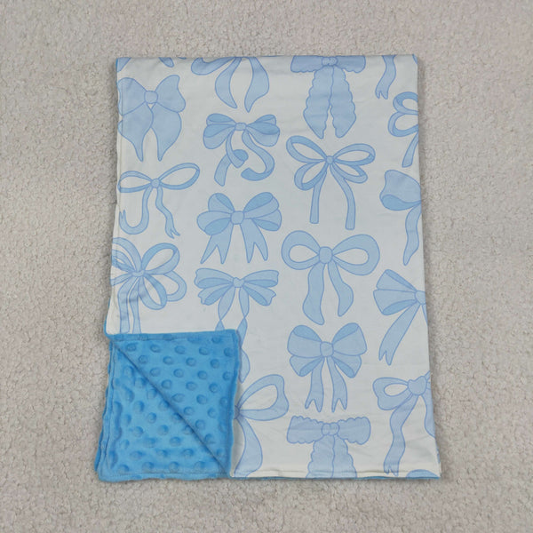 BL0224 RTS baby blanket blue bows baby girl blanket minky blanket