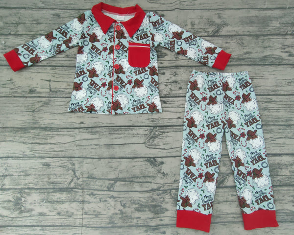 BLP0079 boy santa claus pocket sleepwear christmas pajamas