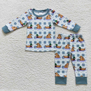 BLP0329 RTS  toddler girl clothes mallard duck boy winter pajamas set