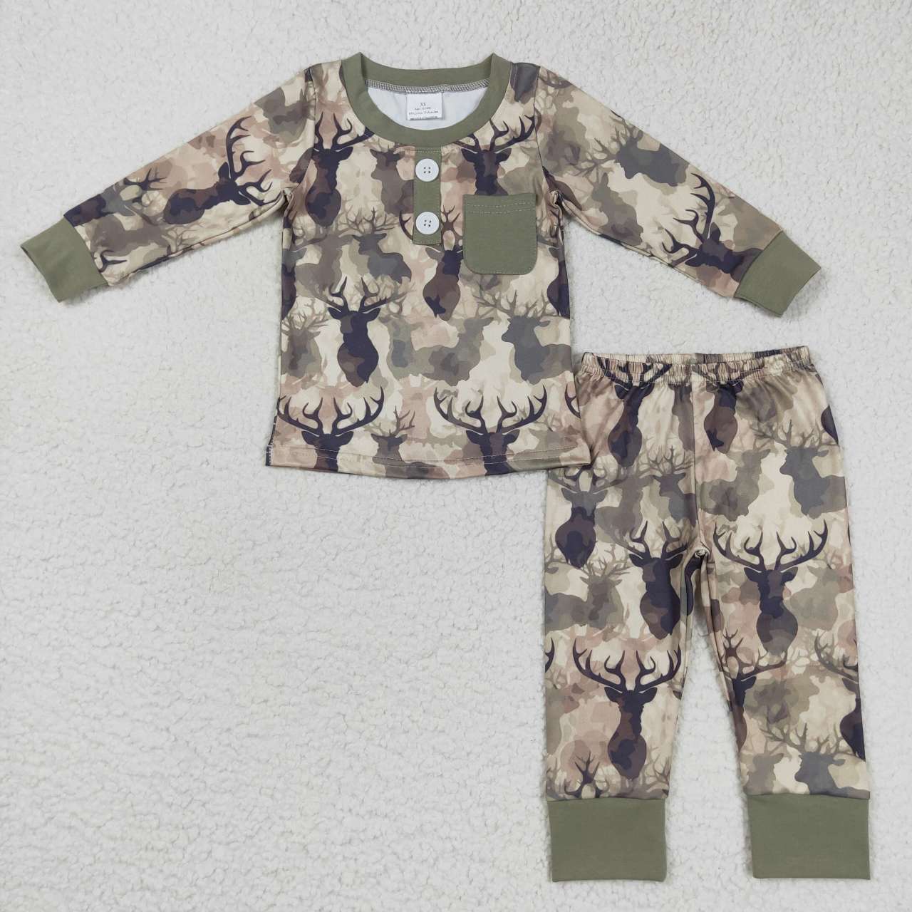 BLP0332 RTS toddler boy clothes hunting deer country boy winter pajamas set