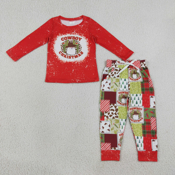 RTS BLP0375 baby boy clothes cowboy santa christmas print long sleeve jogger pant outfit