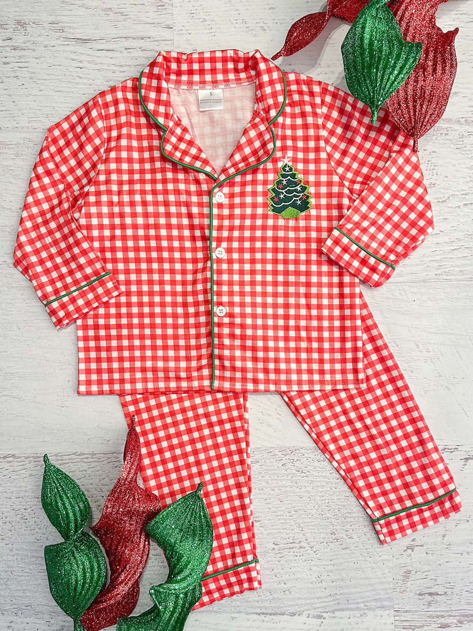 BLP0378 toddler boy clothes christmas tree embroidery boy christmas pajamas set