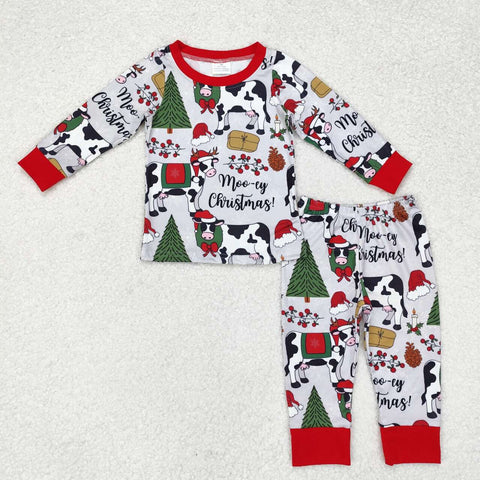 BLP0513 RTS 3-6M to 7-8T toddler boy clothes cows  boy xmas winter pajamas outfit