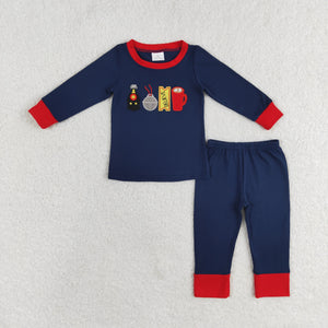 BLP0527 RTS toddler boy clothes believe boy winter pajamas set embroidery