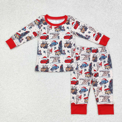 BLP0595 RTS  toddler boy clothes cartoon car boy winter christmas  pajamas set