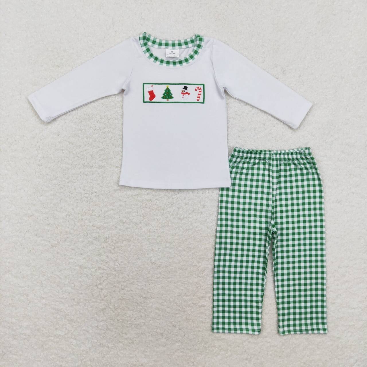 BLP0603 RTS toddler boy clothes embroidery snowman tree boy christmas winter set