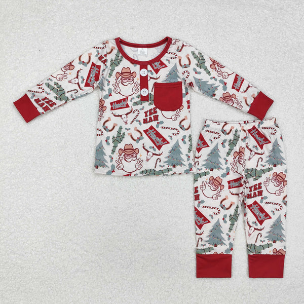 RTS baby christmas matching clothes santa claus winter pajamas set howdy western clothes-bamboo