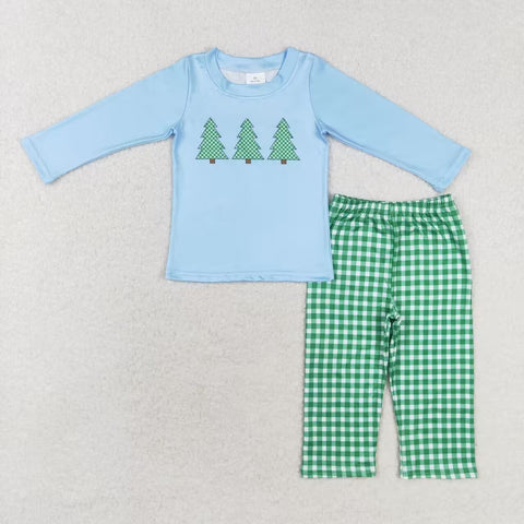 BLP0659 RTS  toddler boy clothes stripe boy winter set christmas tree christmas clothing set