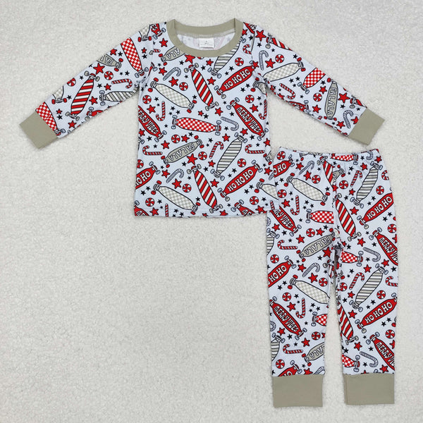 BLP0675 RTS baby boy clothes skateboard boy winter pajamas set christmas outfit