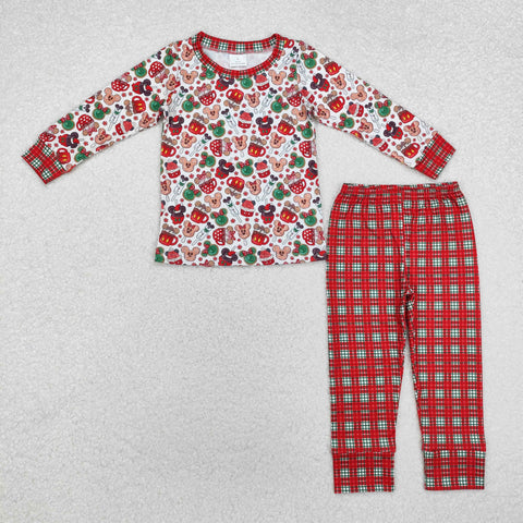 BLP0695 RTS baby boy clothes plaid cartoon boy christmas outfit