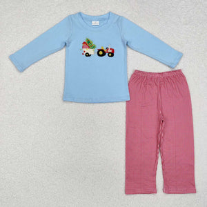 BLP0745 RTS toddler boy clothes truck boy christmas set embroidery