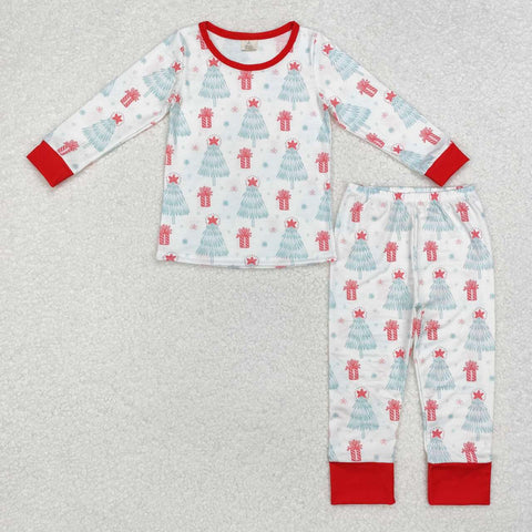 BLP0818 RTS baby boy clothes  tree boy christmas pajamas set outfit-Bamboo