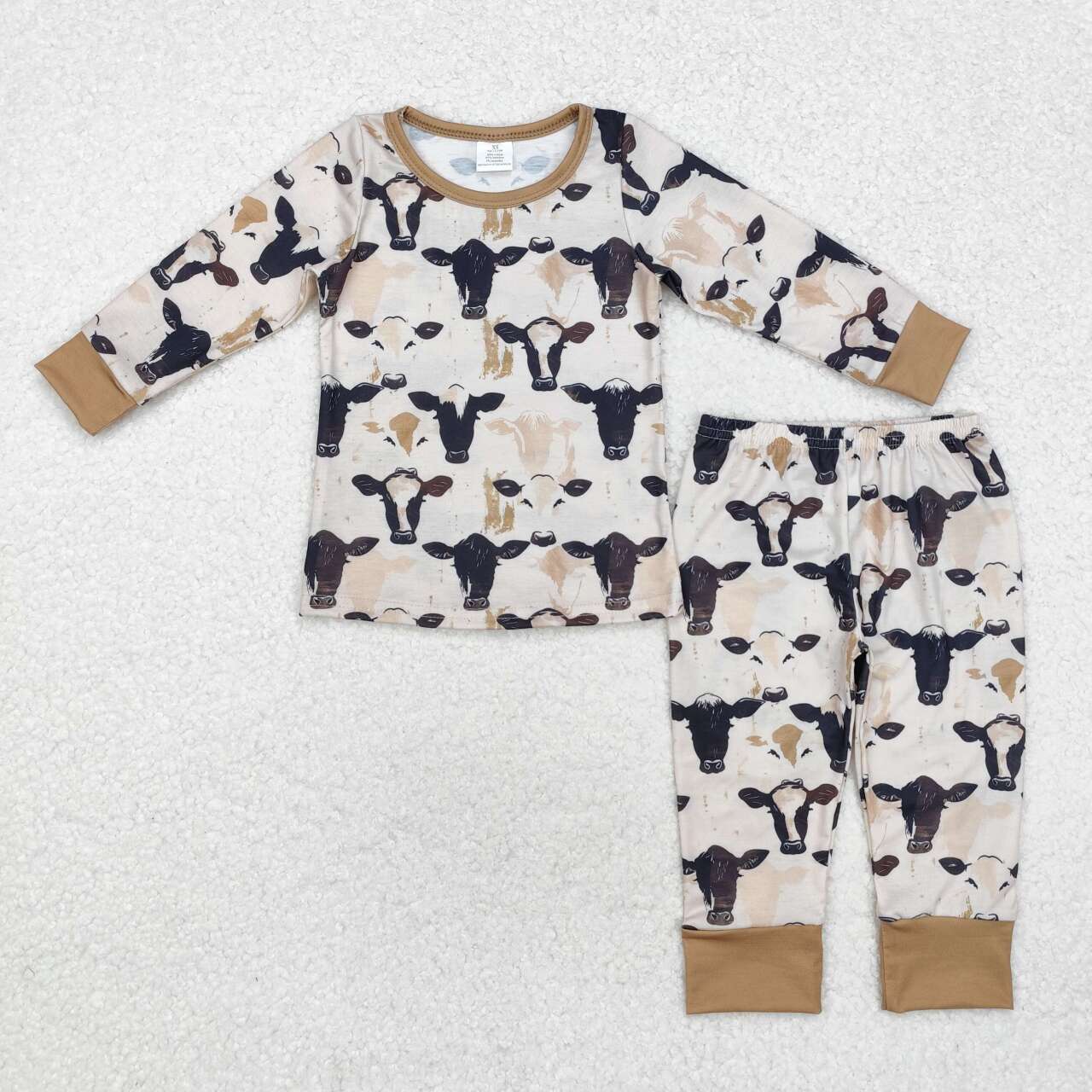 BLP0860 RTS toddler boy clothes brown farm clothes cow boy winter pajamas set-bamboo