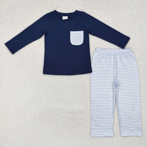 BLP0868 RTS toddler boy clothes pocket blue stripes boy winter outfit