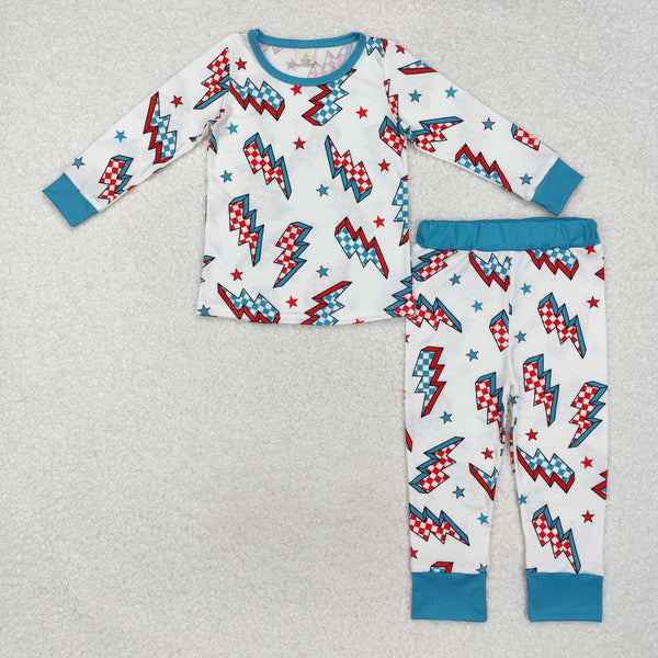 BLP0991 RTS  toddler boy clothes lightning boy winter pajamas set -BAMBOO