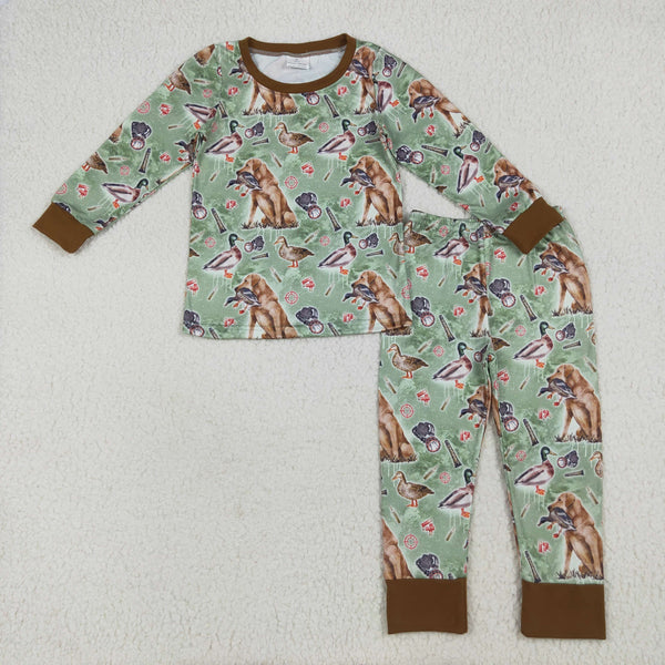 BLP1070 RTS boy clothes dog hunting hunting boy winter pajamas set