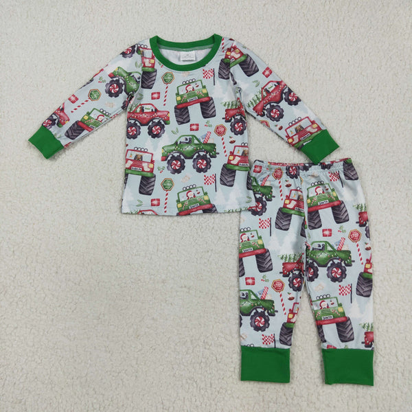 BLP1087 boy christmas pajamas set cars boy winter outfit