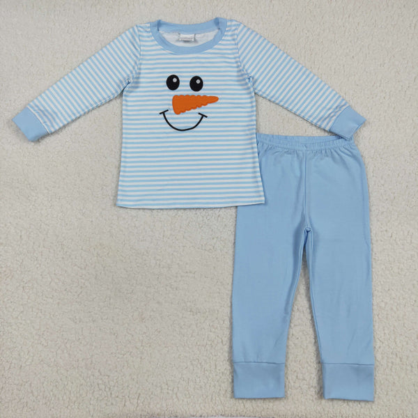 BLP1150 RTS boy clothes snowman boy  winter christmas pajamas set embroidery