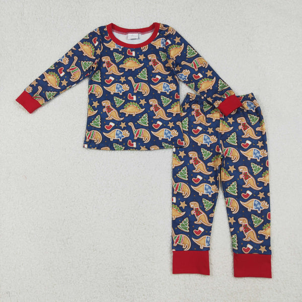 BLP1155 RTS boy clothes dino boy winter christmas pajamas set