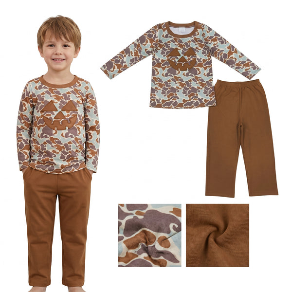 BLP1193 RTS boy clothes halloween pumpkin print embroidery boy winter pants set